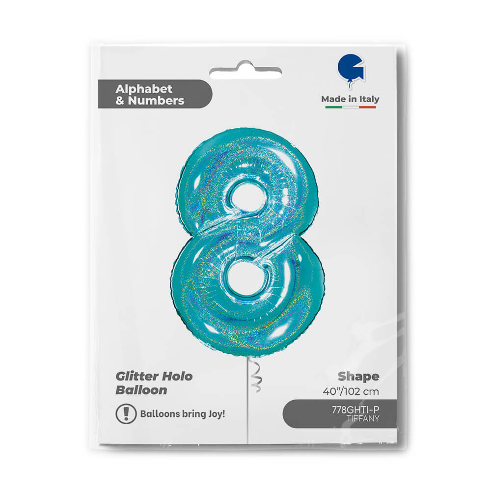 Ballon chiffre - Turquoise pailleté - 40" - Gonflage Hélium en boutique