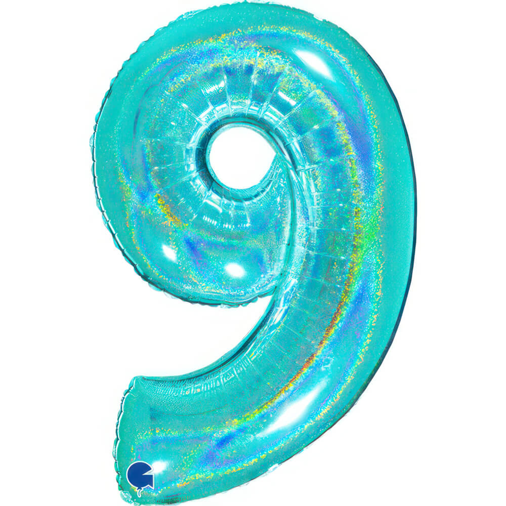 Ballon chiffre - Turquoise pailleté - 40" - Gonflage Hélium en boutique