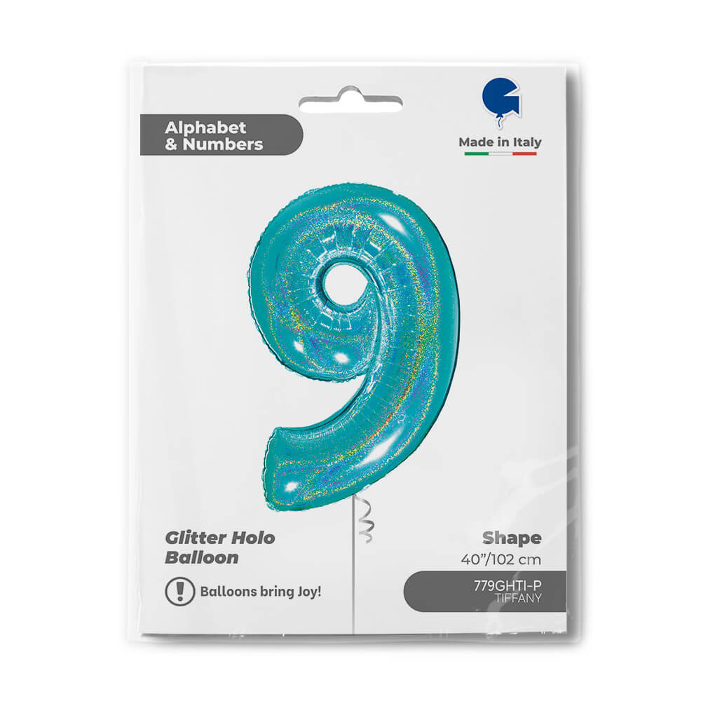 Ballon chiffre - Turquoise pailleté - 40" - Gonflage Hélium en boutique