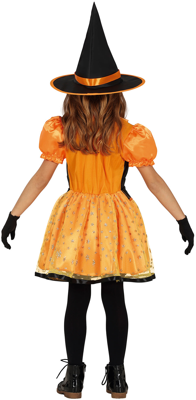 Déguisement sorcière paillettes noir et orange enfant 7-9 ans
