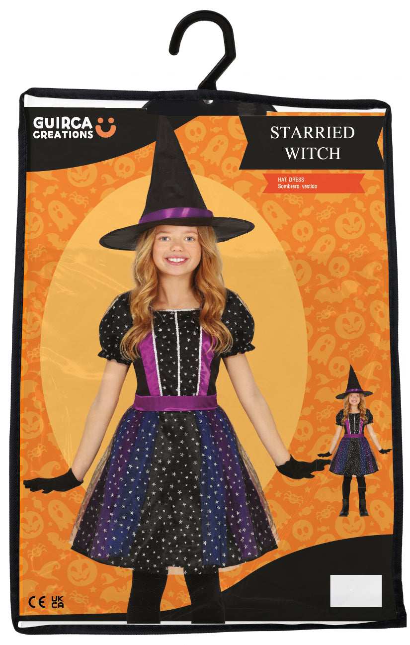 Déguisement sorcière étoilée noir et lilas enfant 5-6 ans