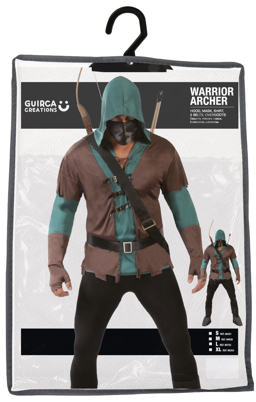 Adult archer costume, brown and green - polyester