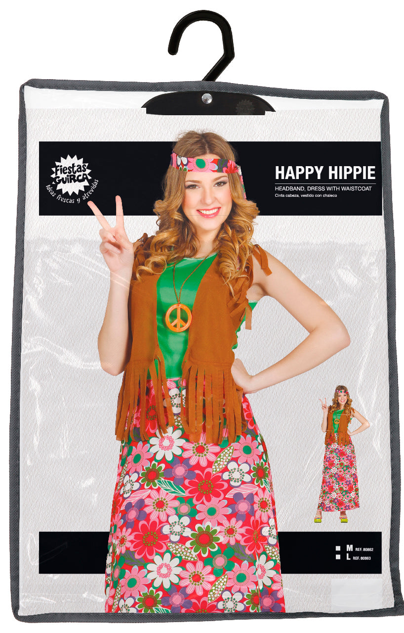 Women's hippie costume - multicoloured and brown - adult