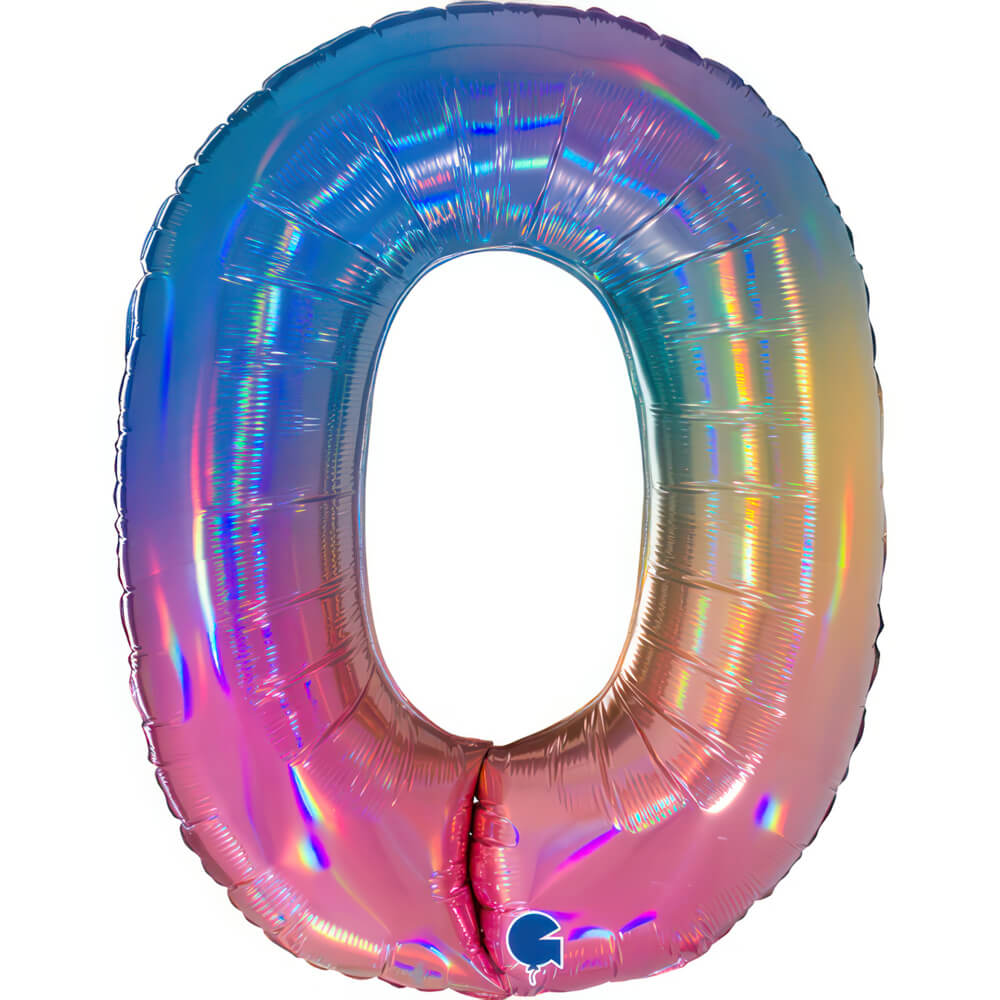 Ballon chiffre - Arc-en-ciel holographique - 40" - Gonflage Hélium en boutique