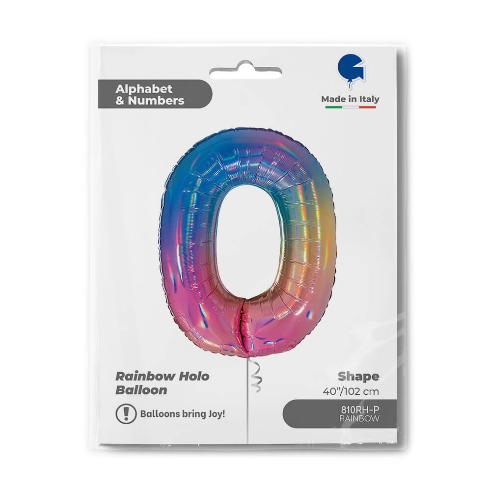 Ballon chiffre - Arc-en-ciel holographique - 40" - Gonflage Hélium en boutique