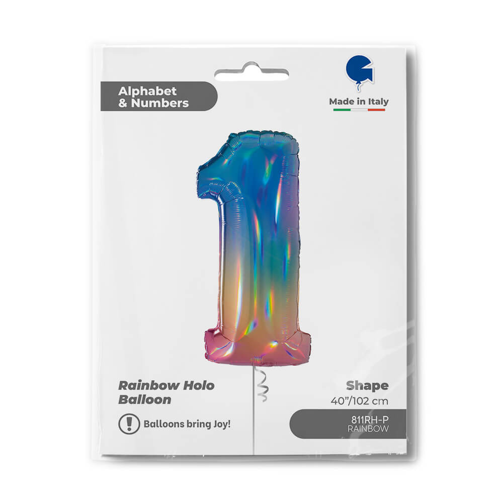 Ballon chiffre - Arc-en-ciel holographique - 40" - Gonflage Hélium en boutique