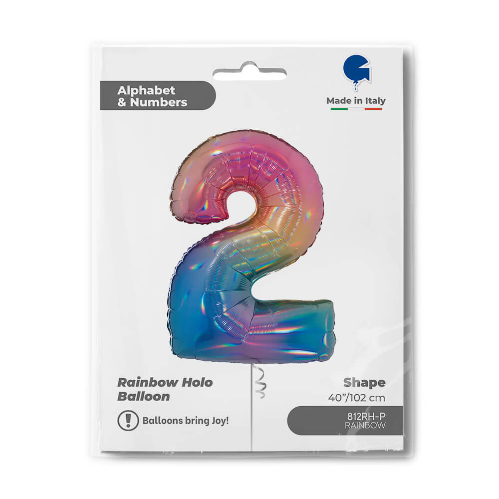 Ballon chiffre - Arc-en-ciel holographique - 40" - Gonflage Hélium en boutique