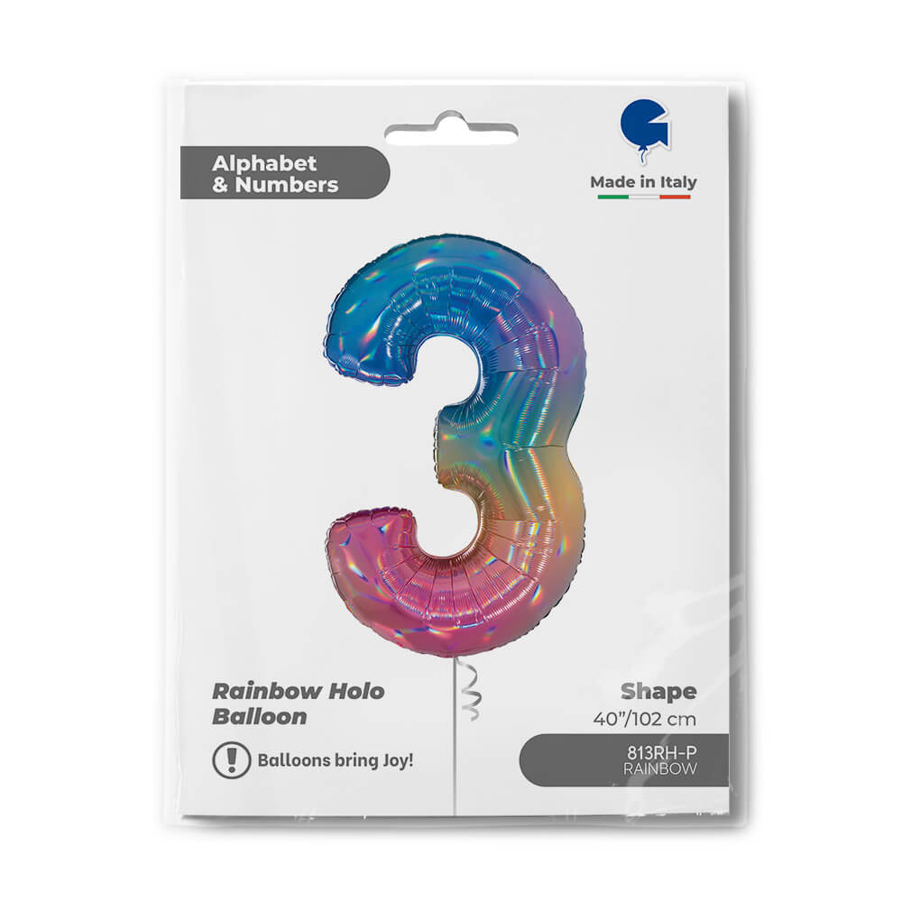 Ballon chiffre - Arc-en-ciel holographique - 40" - Gonflage Hélium en boutique