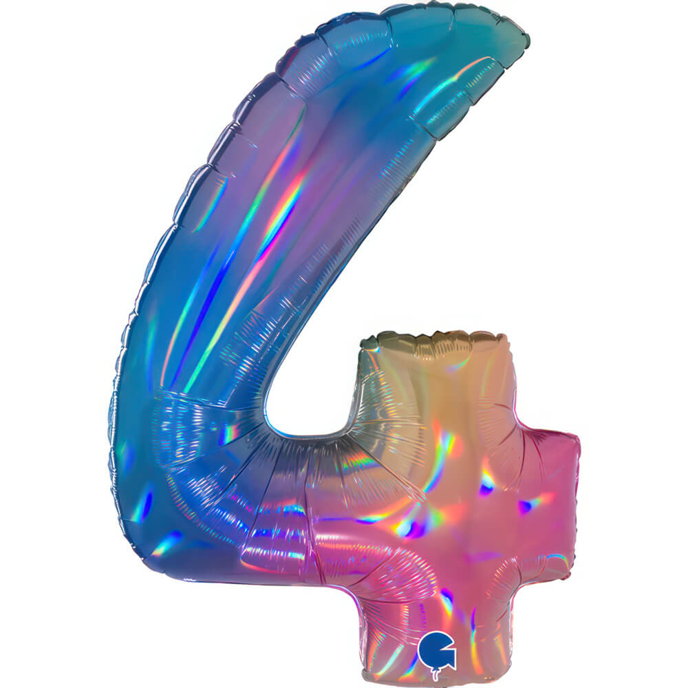 Ballon chiffre - Arc-en-ciel holographique - 40" - Gonflage Hélium en boutique