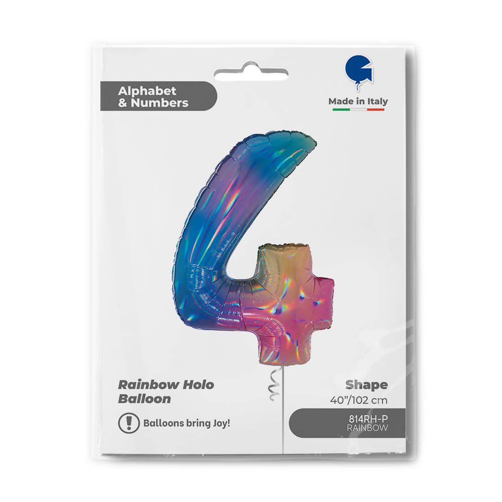 Ballon chiffre - Arc-en-ciel holographique - 40" - Gonflage Hélium en boutique