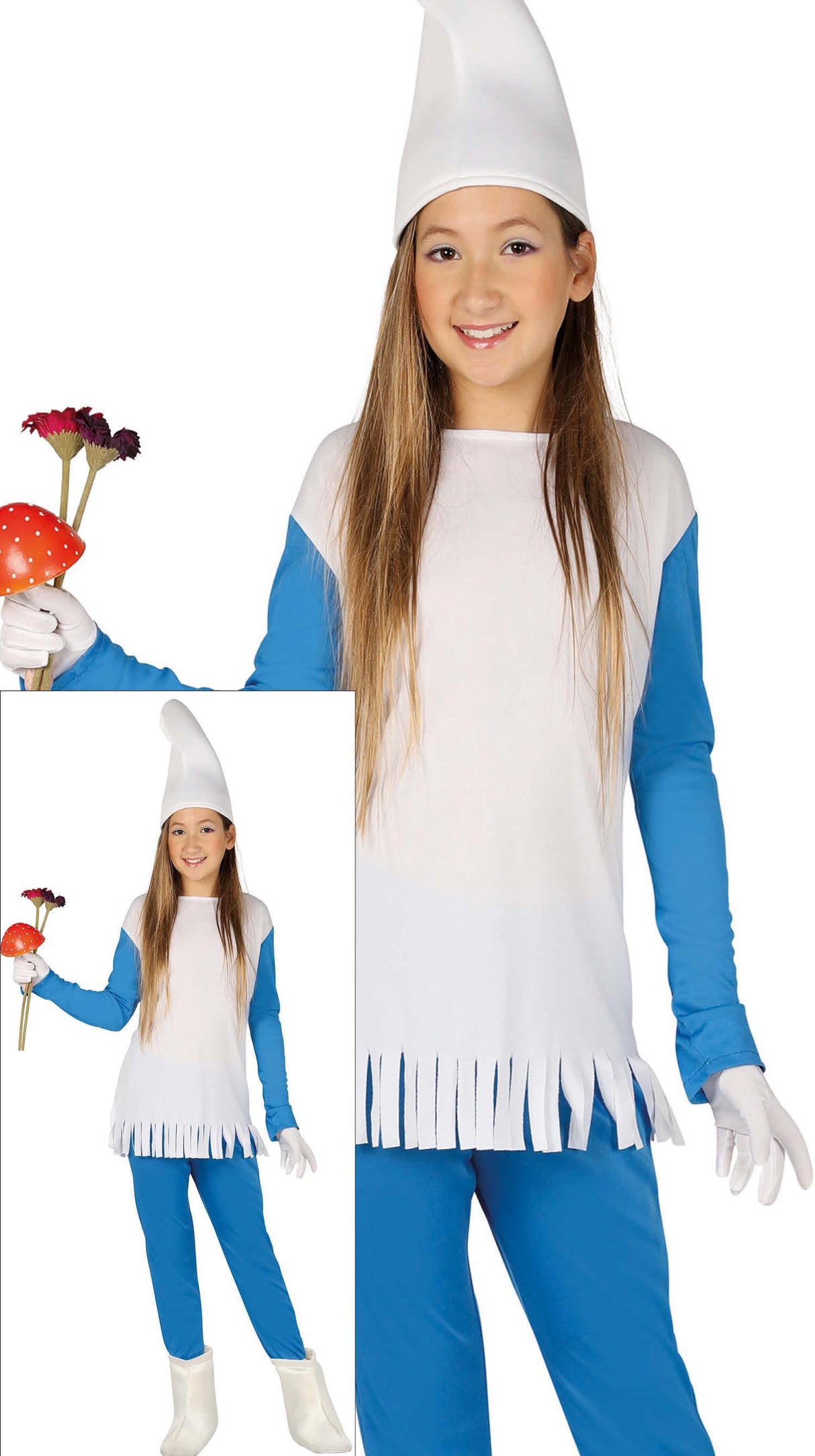 Blue fairy tale costume for girls ages 10 to 12, polyester material, perfect for World Book Day and children's dress-up events.