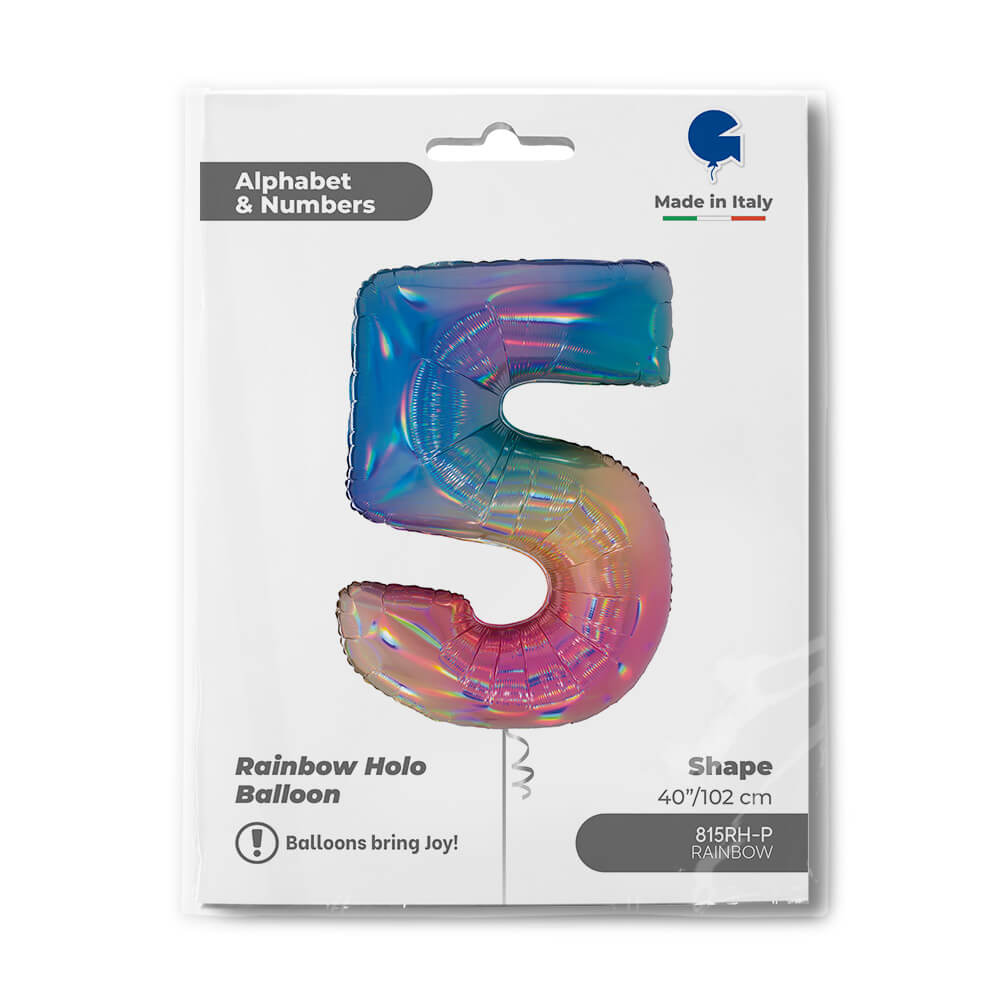Ballon chiffre - Arc-en-ciel holographique - 40" - Gonflage Hélium en boutique