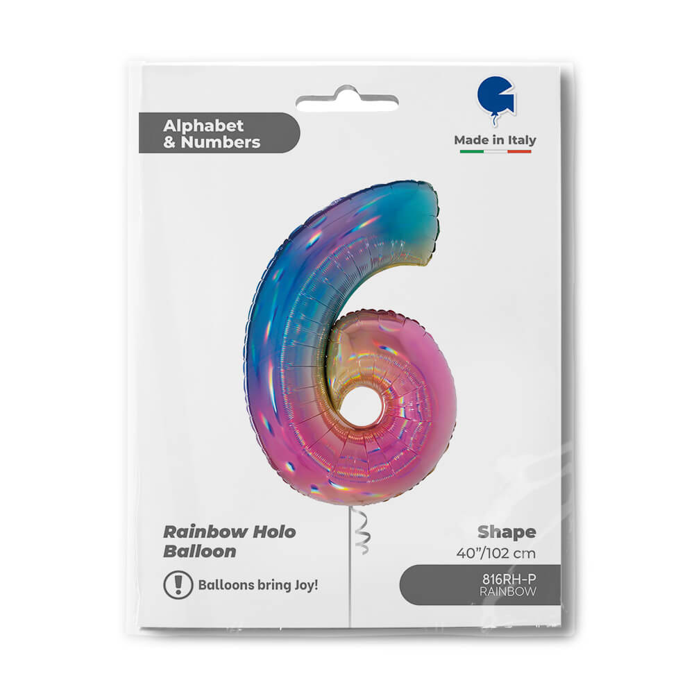 Ballon chiffre - Arc-en-ciel holographique - 40" - Gonflage Hélium en boutique