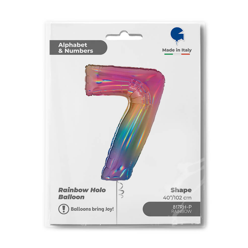 Ballon chiffre - Arc-en-ciel holographique - 40" - Gonflage Hélium en boutique