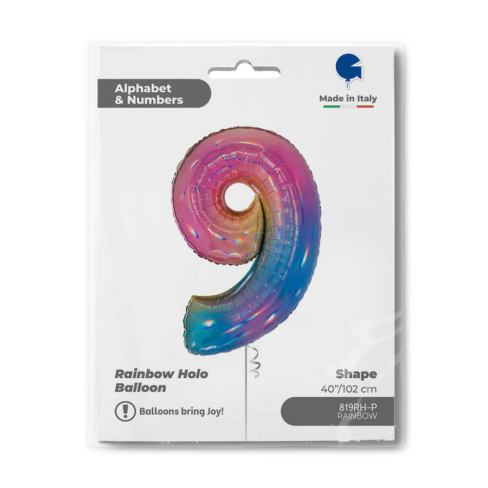 Ballon chiffre - Arc-en-ciel holographique - 40" - Gonflage Hélium en boutique