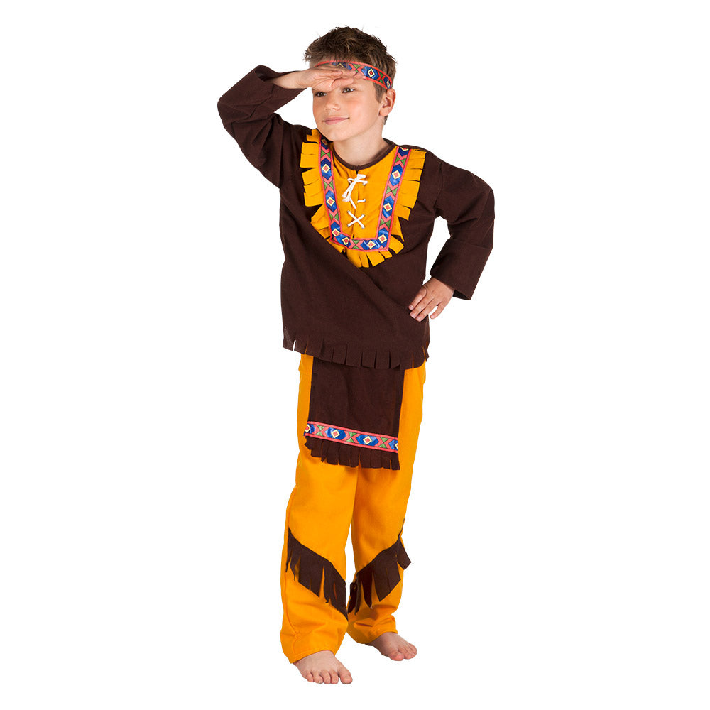 Children's Little Chief costume for boys ages 10-12, 100% polyester, Native American style outfit, perfect for kids' dress-up and themed parties.