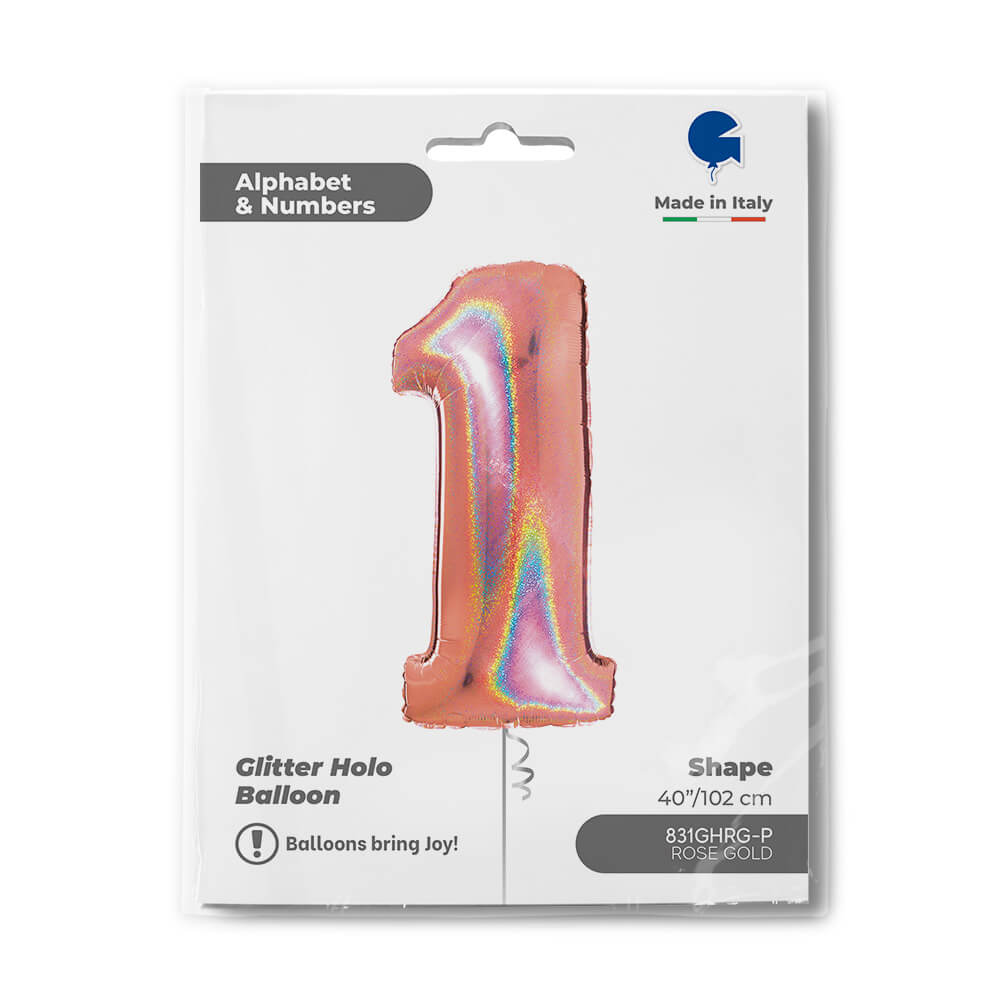Ballon chiffre - Rose gold holographique - 40" - Gonflage Hélium en boutique