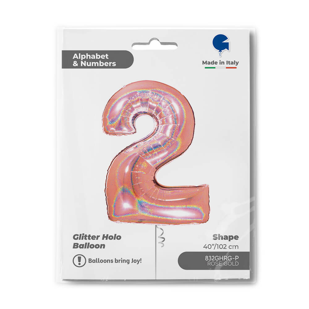 Ballon chiffre - Rose gold holographique - 40" - Gonflage Hélium en boutique