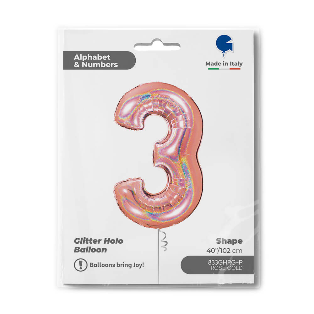Ballon chiffre - Rose gold holographique - 40" - Gonflage Hélium en boutique