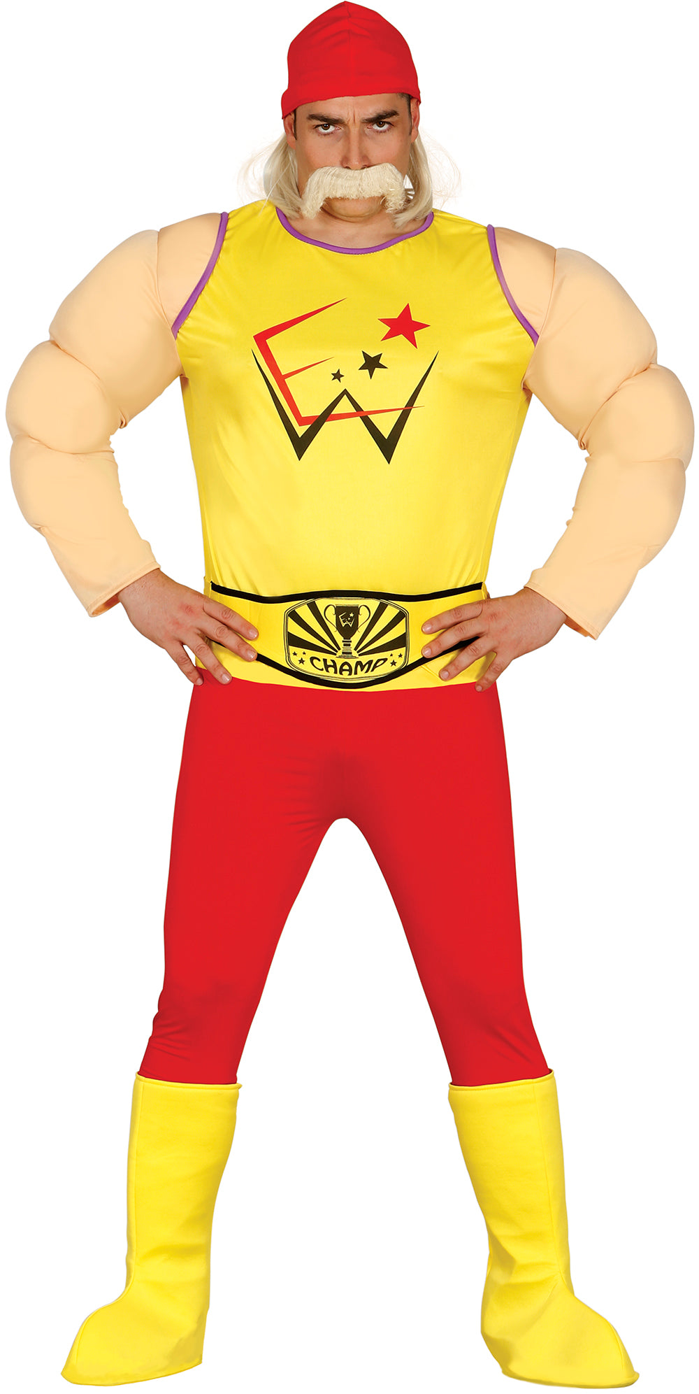 Men's Wrestler Costume - T-Shirt, Muscles, and Trousers