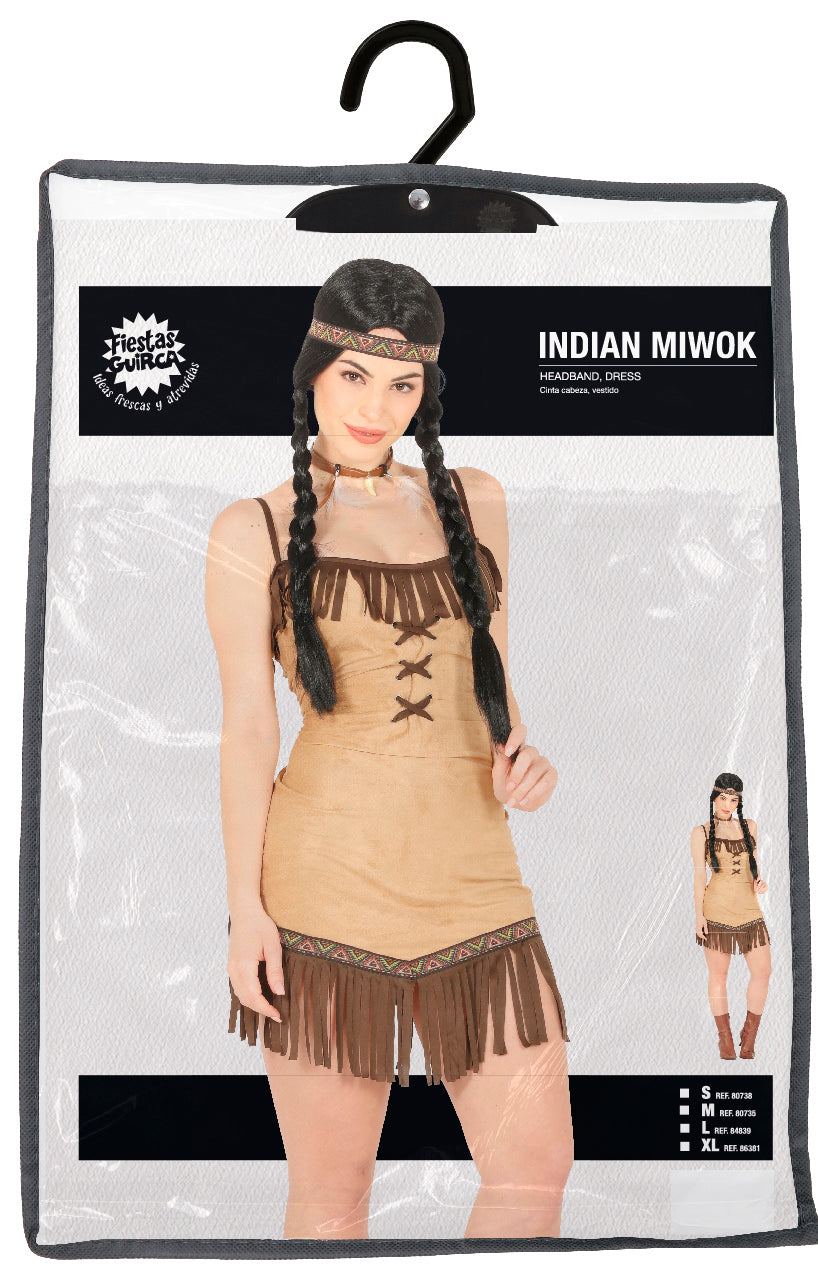 Déguisement indienne Miwok adulte - brun et beige - taille L