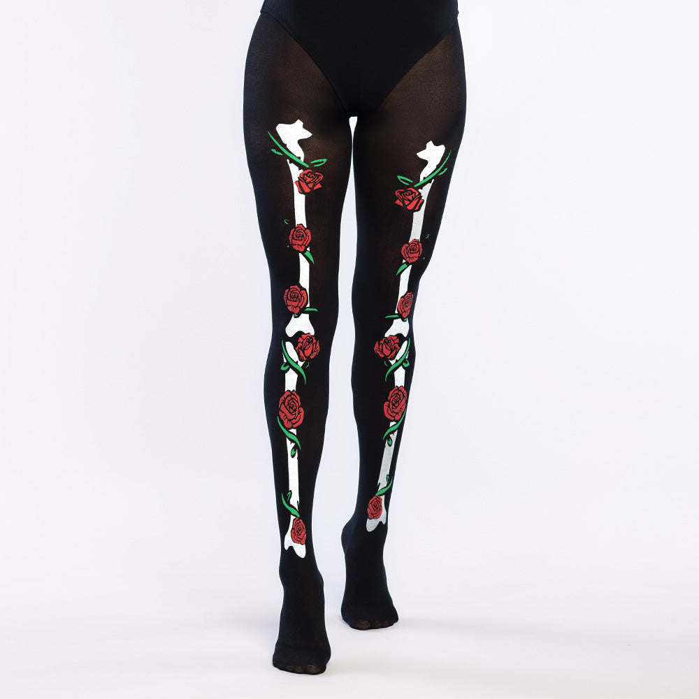 Women's Halloween tights inspired by Day of the Dead, 40 denier, 100% nylon, adult costume accessory.
