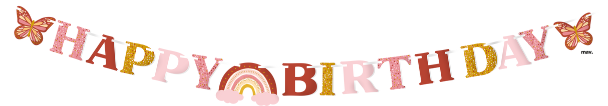 Guirlande joyeux anniversaire en papier - Bohème - 3 m