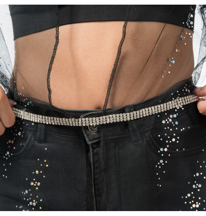 Ceinture strass argent – soirée, disco, cabaret – ajustable et brillante