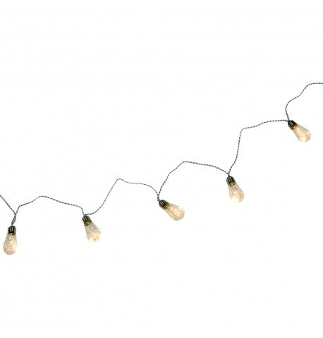 The image shows a string of party lights featuring 10 small warm white bulbs, with a total of 30 LEDs spanning a length of 365 cm.