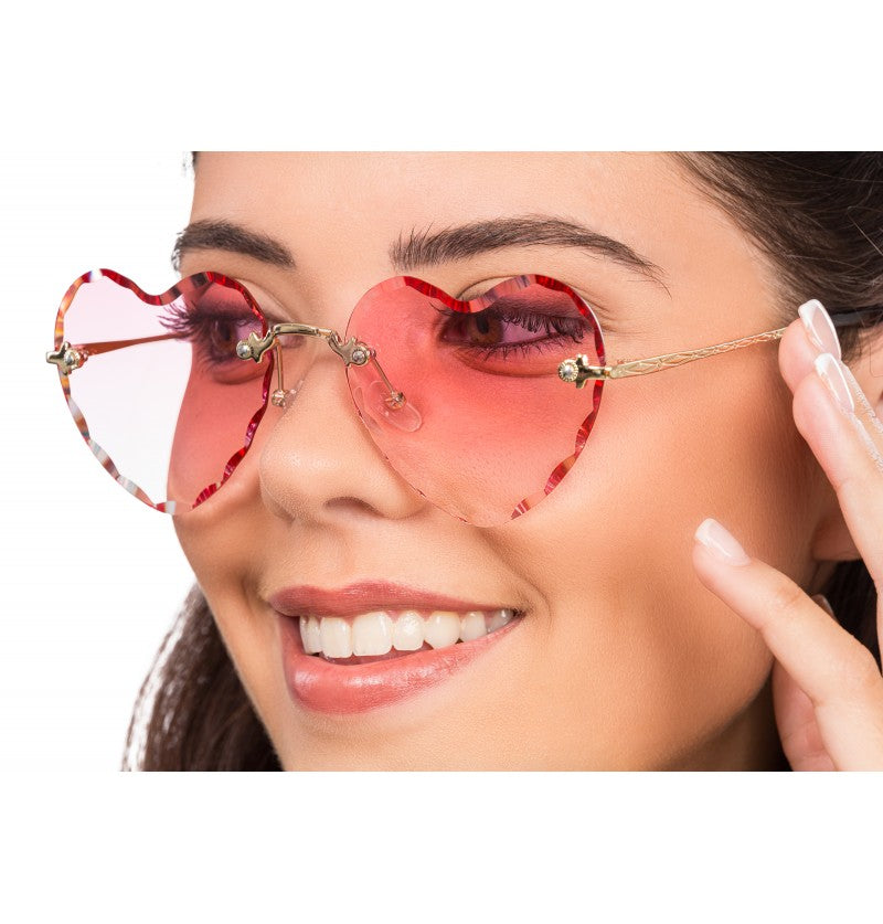 Lunettes cœur roses – soirées, EVJF et Saint-Valentin – branches métal