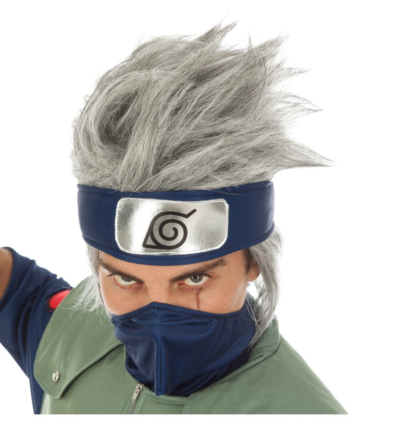 The image shows a Kakashi Hatake wig from the anime Naruto Shippuden, designed for cosplay or themed parties.