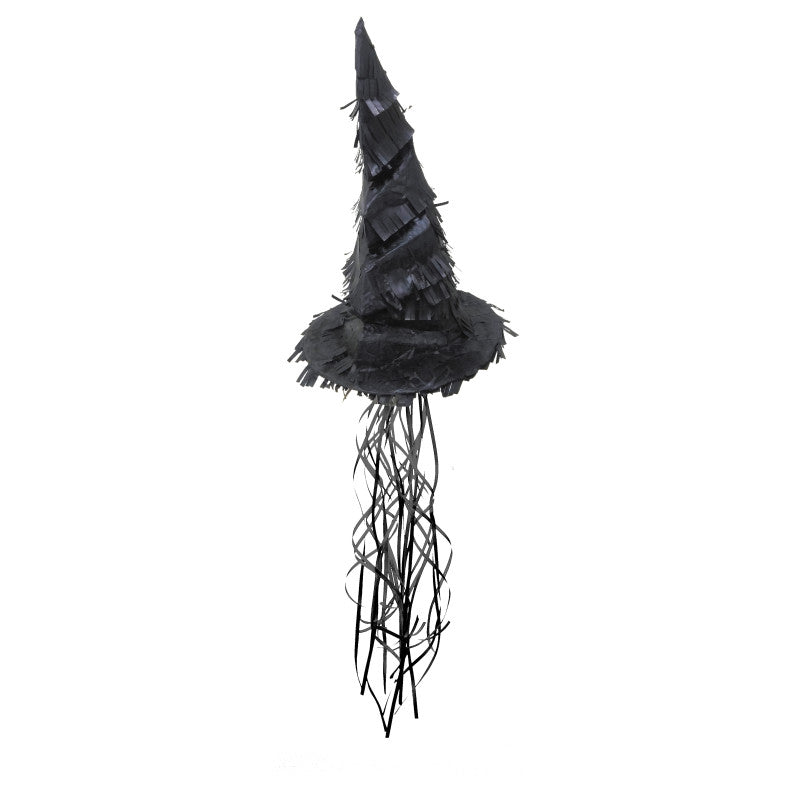 Pinata en forme de chapeau d'apprenti sorcier 43x29x29 cm, pinata à remplir pour anniversaire enfant, double mode de jeu (ficelles à tirer ou frapper à l'aveugle), idéale pour fête thème sorcier/magie