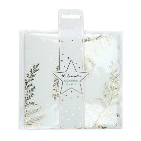 Serviettes festonnées fougère – – lot de 16, blanc et or 33×33 cm