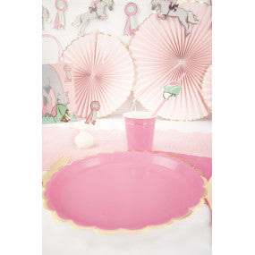 Serviettes festonnées pour fête – rose néon & galon doré – lot de 16 – 33x33 cm