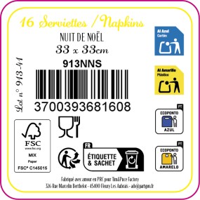 Serviettes festonnées Nuit de Noël – lot de 16 – 33×33 cm