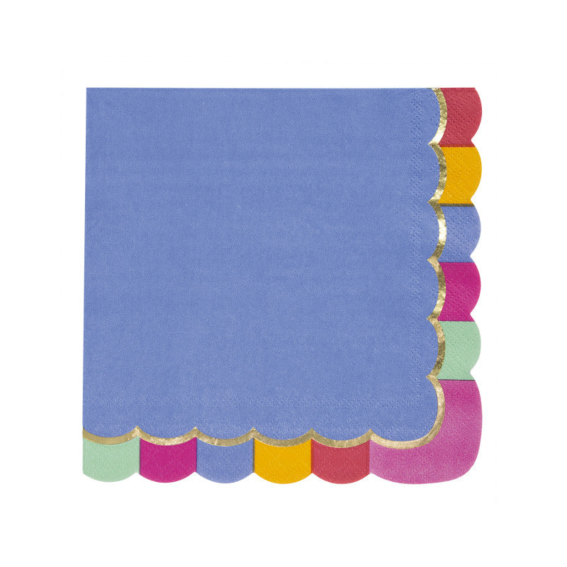 Lot de 16 serviettes festonnées 33x33cm motif baby lama pastel, 18 g avec galon doré, serviettes jetables pour décoration de table, anniversaire ou baby shower