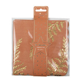 Serviettes festonnées fougère terracotta et or – lot de 16 – 33x33 cm