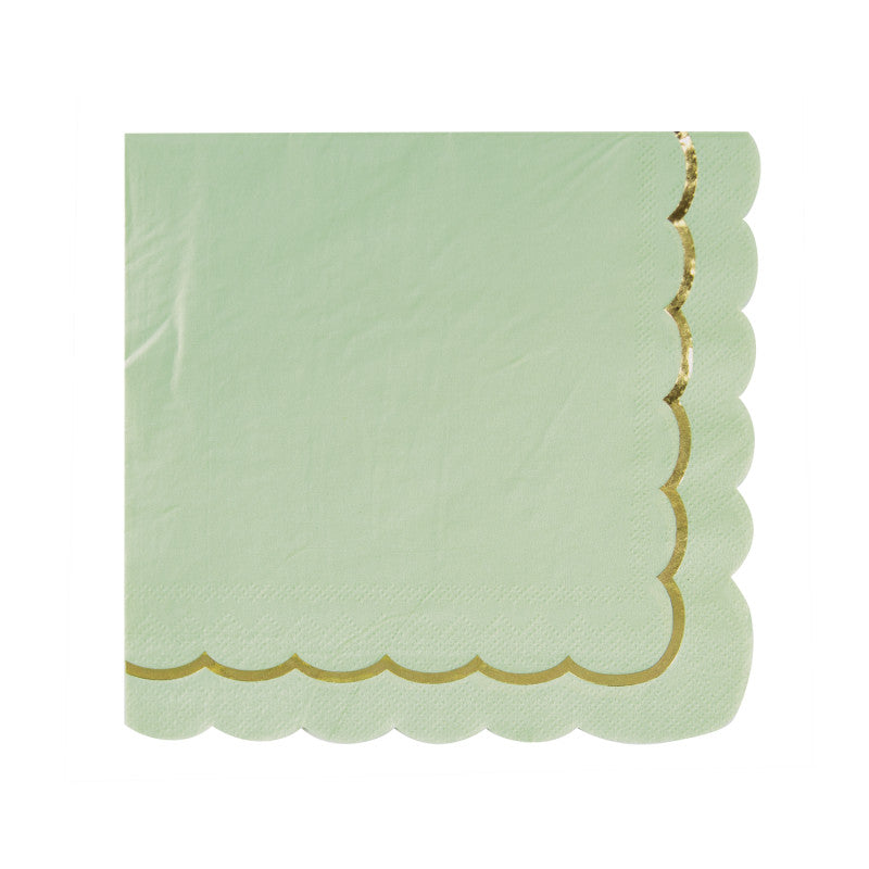 Serviettes festonnées 33x33cm vert sauge et or en papier FSC, 3 plis, pack de 16, élégantes serviettes jetables pour baptêmes, brunchs et événements