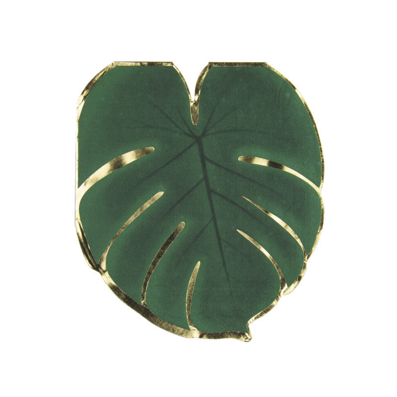 Serviettes en papier en forme de feuille de Philodendron 30x33 cm, lot de 16, 18 g, motif tropical imprimé, certifiées FSC — idéales pour décoration de table jungle, fêtes et anniversaires.