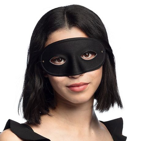 Black basic mask for adults made of polyester, PVC, and copper, unisex design, ideal for costume parties or events.