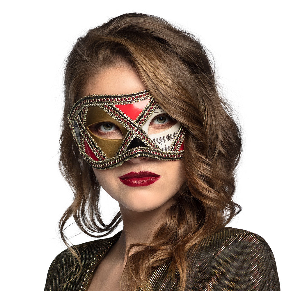 Venice chess pattern masquerade mask for women, multicolor, made of polystyrene and polyester, adult size.