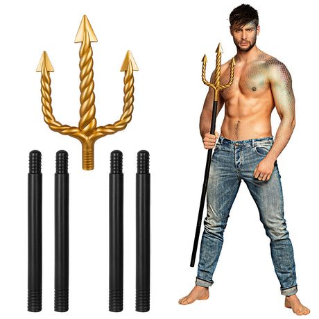 Neptune trident prop made of 100% polyethylene, 138 cm long, five-piece design, suitable for adults and children, ideal for mermaid costumes and weapon accessories.