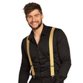 Gold basic suspenders for adults with metal clips, adjustable up to 100cm, 3.5cm wide, made of polyester and elastane, suitable for men and women.