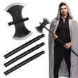 Dungeon axe prop in four parts, 106 cm long, made of polyethylene, ideal for Halloween costumes and dungeon-themed parties for adults and children.