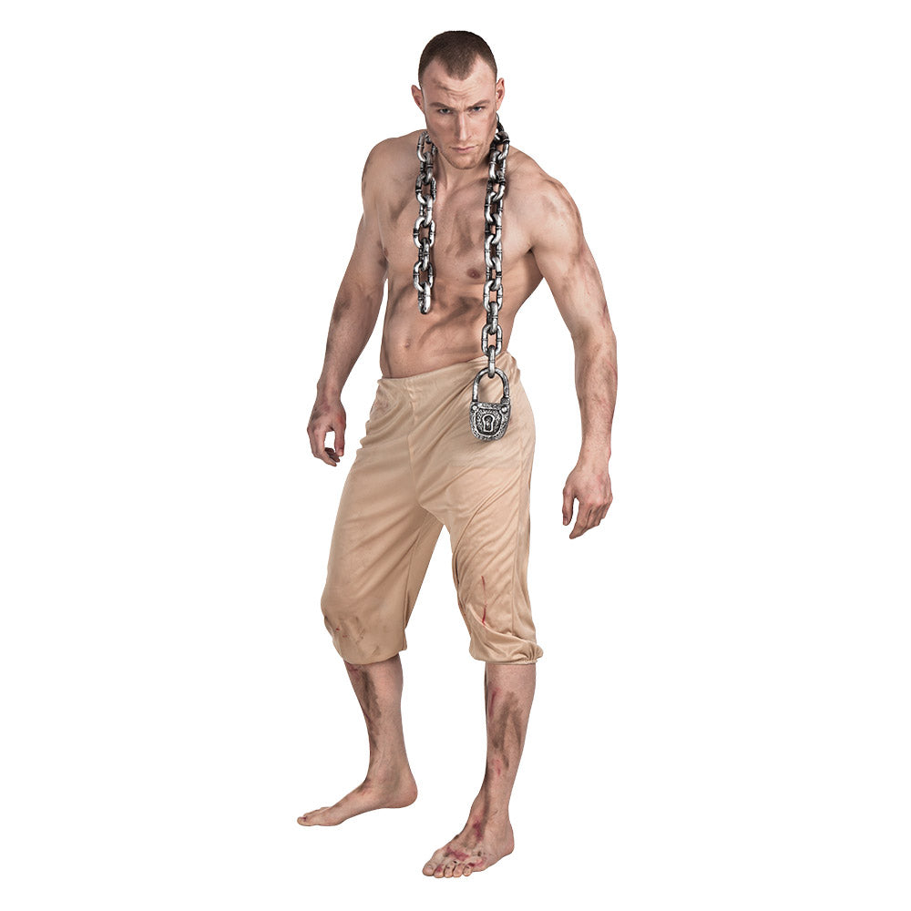 Dungeon chain necklace with lock, 123 cm long, made of 100% polyethylene, Halloween costume accessory for adults.