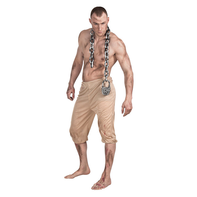 Dungeon chain necklace with lock, 123 cm long, made of 100% polyethylene, Halloween costume accessory for adults.