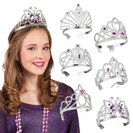Silver Diana tiara for girls made of 100% polystyrene, fairy tale princess accessory for children, royal themed party favor.