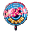Round double-sided disco fever aluminum balloon, 45 cm diameter, 80s party decoration, metallic finish, made of polyamide, polyethylene, and aluminum.
