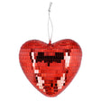 Red heart-shaped disco ball 19 cm, 80s retro party decoration, love-themed, made of polystyrene and silicon dioxide, boxed packaging.