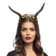 Deluxe Demona tiara for women, Halloween costume accessory featuring demon and angel theme, made of polystyrene and polyester, ideal for adult party outfits.